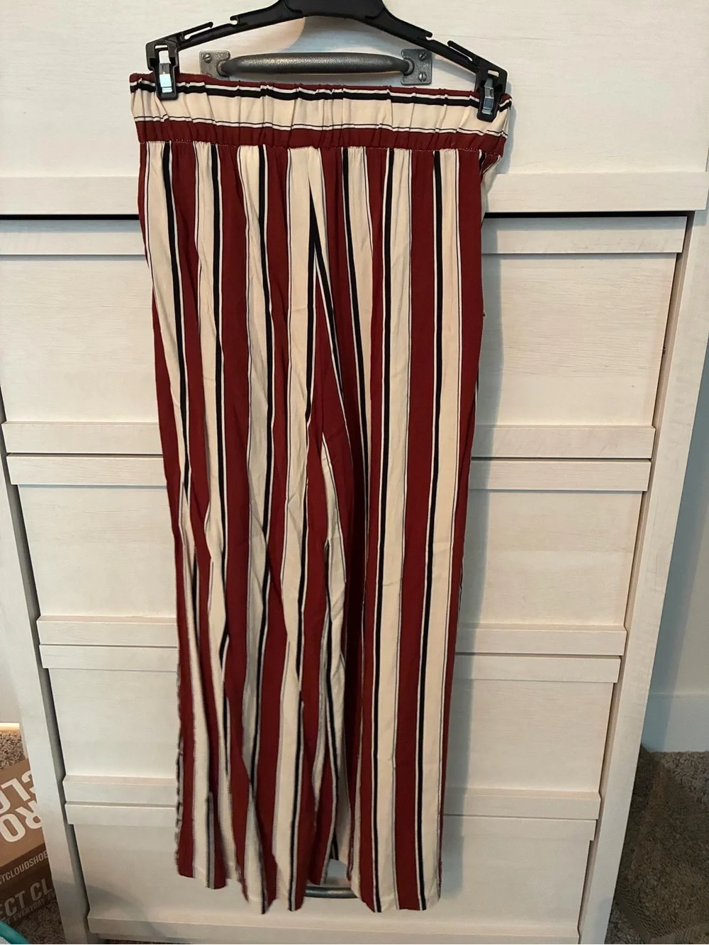 H&M Vertical Stripe Wide-Leg Pants in Burgundy & Cream